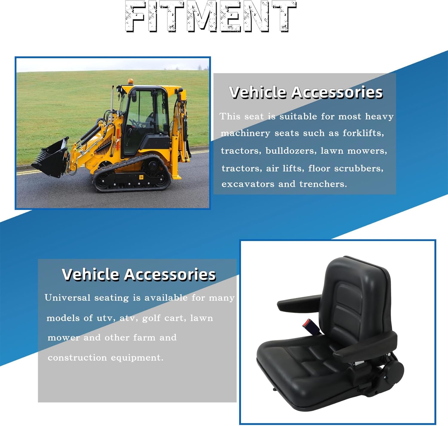 WFLNHB Universal Adjustable Folding Forklift Truck Seat, with Retractable Seat Belt Armrest Slide Rail Replacement for Excavators, Forklifts, Tractors, Block loaders, Backhoe Bulldozers