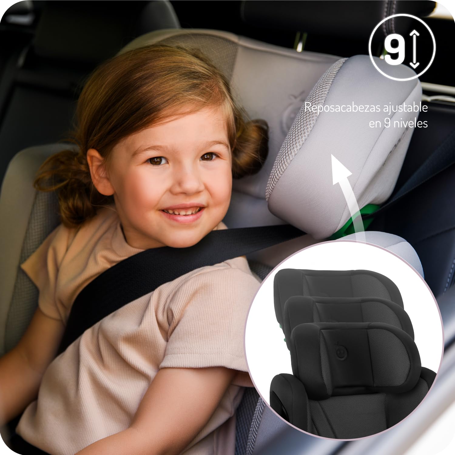 Silla de coche MoMi MEI para niños de 3 a 12 años (grupo 2/3, peso corporal de 15 a 36 kg, altura 100-150 cm), silla para niños - instalación hacia adelante, anclaje ISOFIX