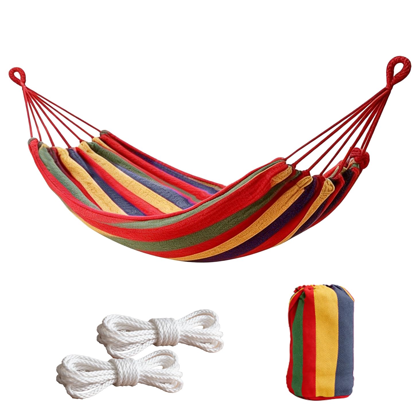 Ovyuzhen Hammock, Single/Double Outdoor Garden Camping, Canvas Soft Swing Sleeping, Portable with Carrying Bag for Patio Yard Backyard Porch Travel (Red, 250X100cm)
