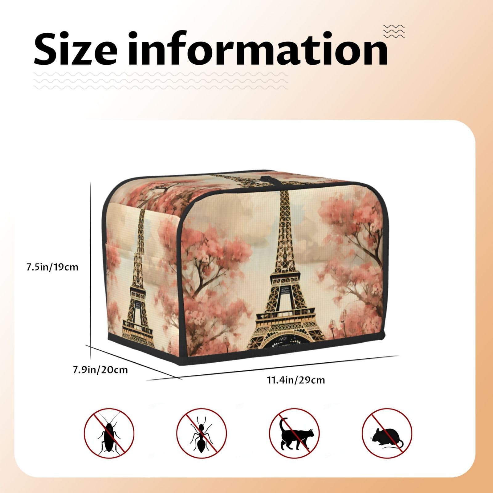 Retro Eiffel Tower Toaster Cover - Fits 2-Slice Toaster, Dustproof, Polyester, 11.4x7.9x7.5" - View #9