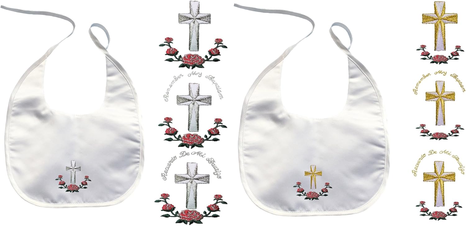Bebé Christening bautismo cruz blanca y babero Oro y Plata bordado flor