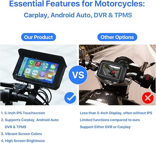 Miniatura 4 de DVR de motocicleta: Apple Carplay inalámbrico, Android Auto, TPMS, cámaras Dual HD 1080P, GPS, sensor G, Siri y Google Voice, pantalla táctil IPS de