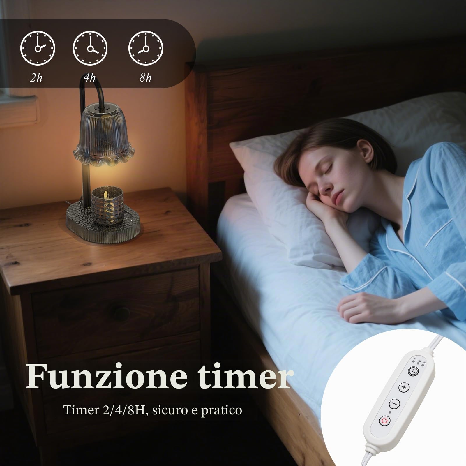 Lampada scaldacandele timer e luminosità regolabile su 4 livelli - Altezza regolabile, per la camera da letto della nuova casa, regali per donne (Nero1)
