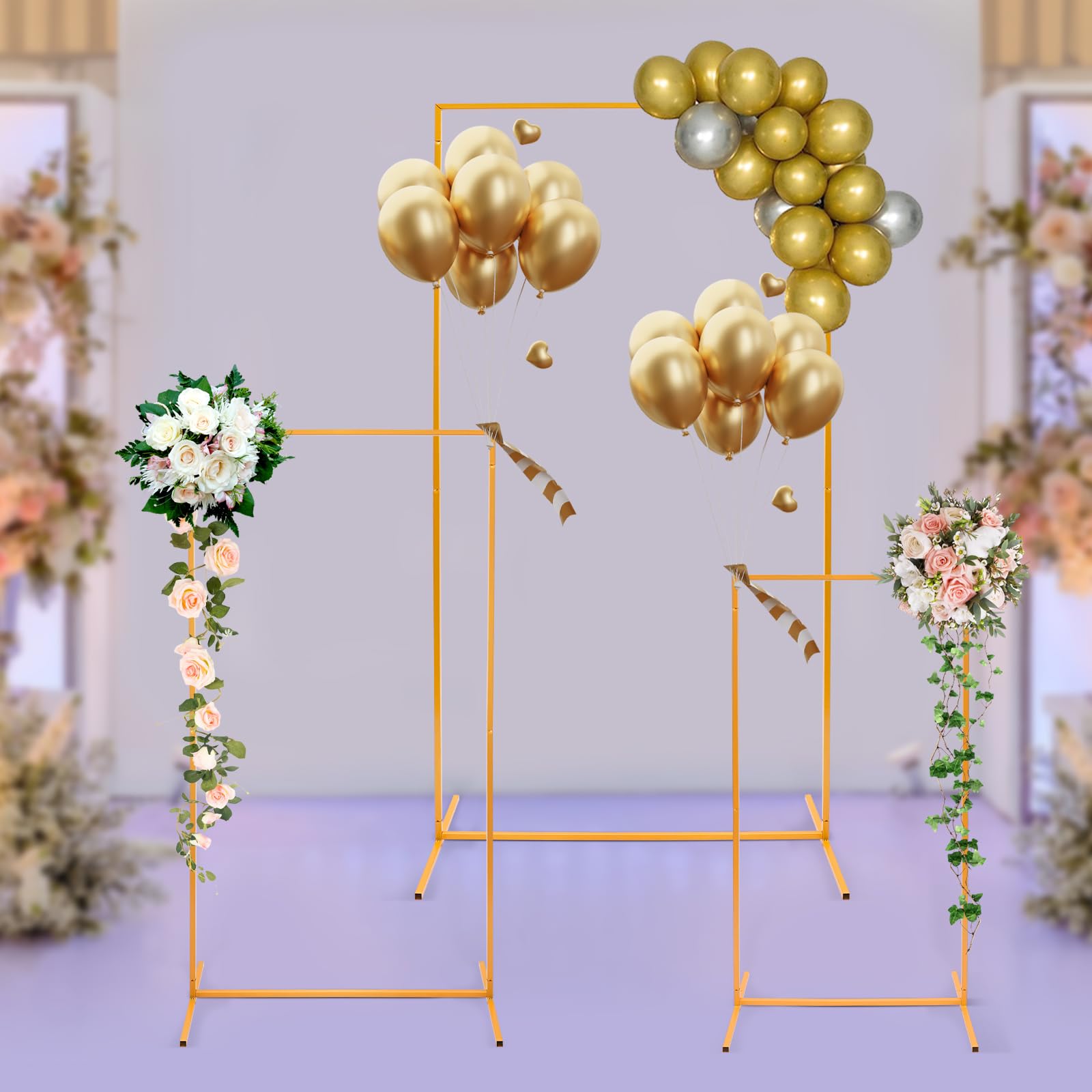 Lot de 3 cadres d'arche de mariage - Pour anniversaire, fête, mariage, cérémonie (doré)