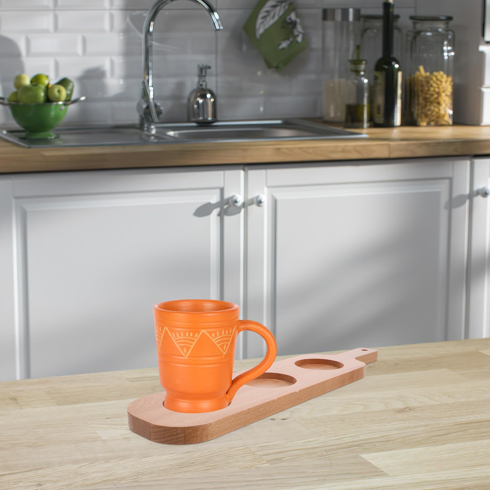 Tavola da portata in legno a 3 fori con manico, vassoio per birra e vino, per bar, hotel, KTV, uso commerciale, 42 x 10 cm