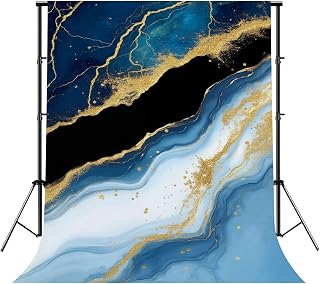 Photography Backdrops Abstract Blue Marble Fake Stone Texture Liquid Paint Gold foil Glitter Photo Backdrop Photography Background for Portrait Photo Party Decor Video Studio Props Photoshoot 8x10FT