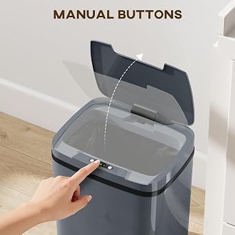 HOMCOM 15L Sensor Bin Automatic Touchless Kitchen Bin Easy Clean Grey