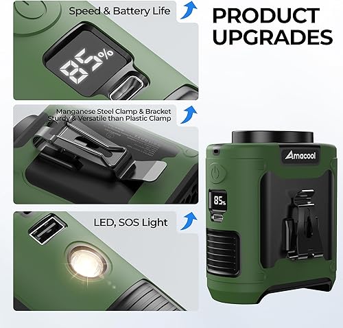 Miniatura 6 de AMACOOL Ventilador de cintura portátil con clip, tiempo máximo de trabajo de 40 horas, ventilador de camisa recargable de 10000 mAh con luz, 16000