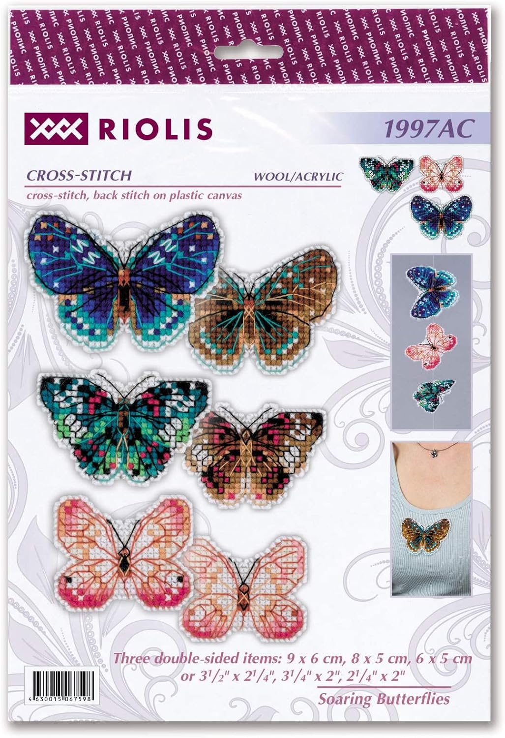 RIOLIS - Soaring Butterflies 1997AC, Cross Stitch Kits 3.15"x2", Cross Stitch Kits for Beginners & Advanced, Crossstitching Kits Adult, Counted Stitching Kits, Embroidery Kit