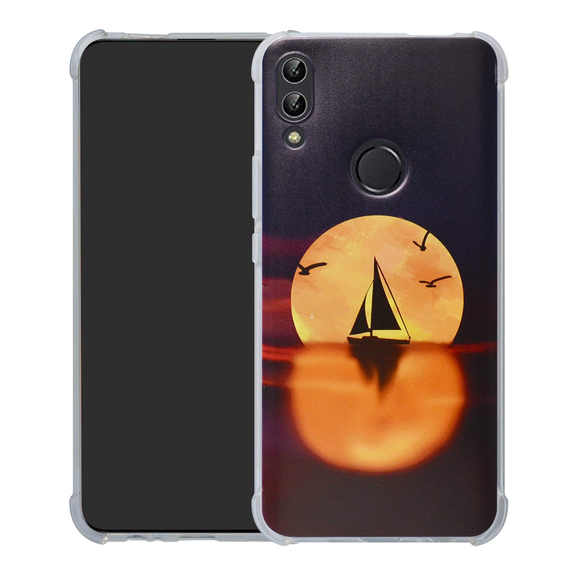 HHDY Case for Huawei P Smart Z,Shockproof Bumper TPU Cover,Lightweight Mobile Phone Case with Pattern Design,Ultra Soft Protective TPU Cover for Huawei P Smart Z / Y9 Prime 2019,Sailboats & Moon