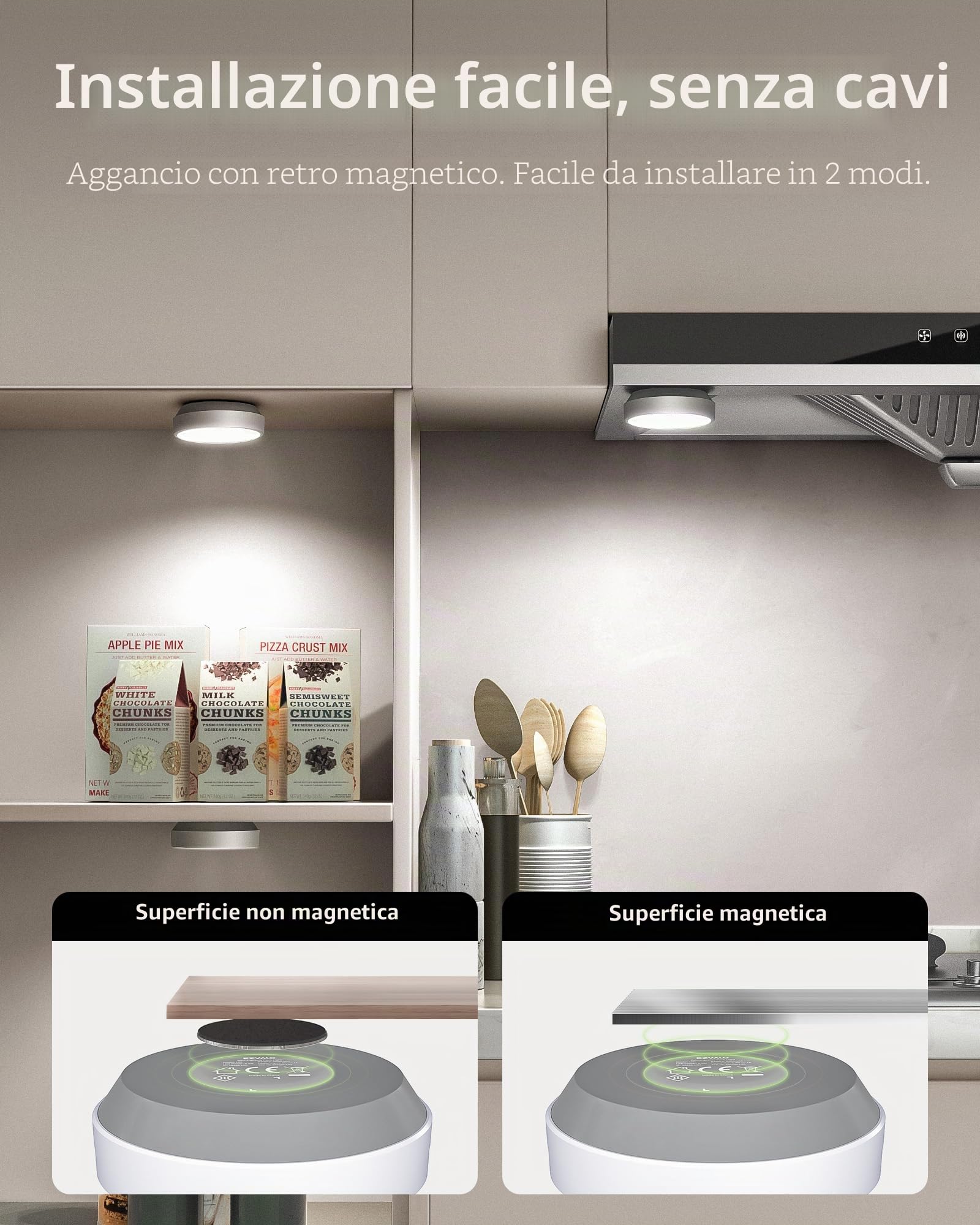 EZVALO Luce di Armario 6 Piezas, LED con Controllo non Tattile, LED Adesiva con Manovra a Distanza, Illuminazione Regolabile per Scale, Dormitori. Mobili, Armadi, Cucine