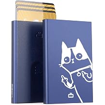 OGON -DESIGNS- Automatic aluminum card holder, RFID protection against fraud and demagnetization, slim and minimalist wallet for men and women, Slider model Engraving Bad Cat