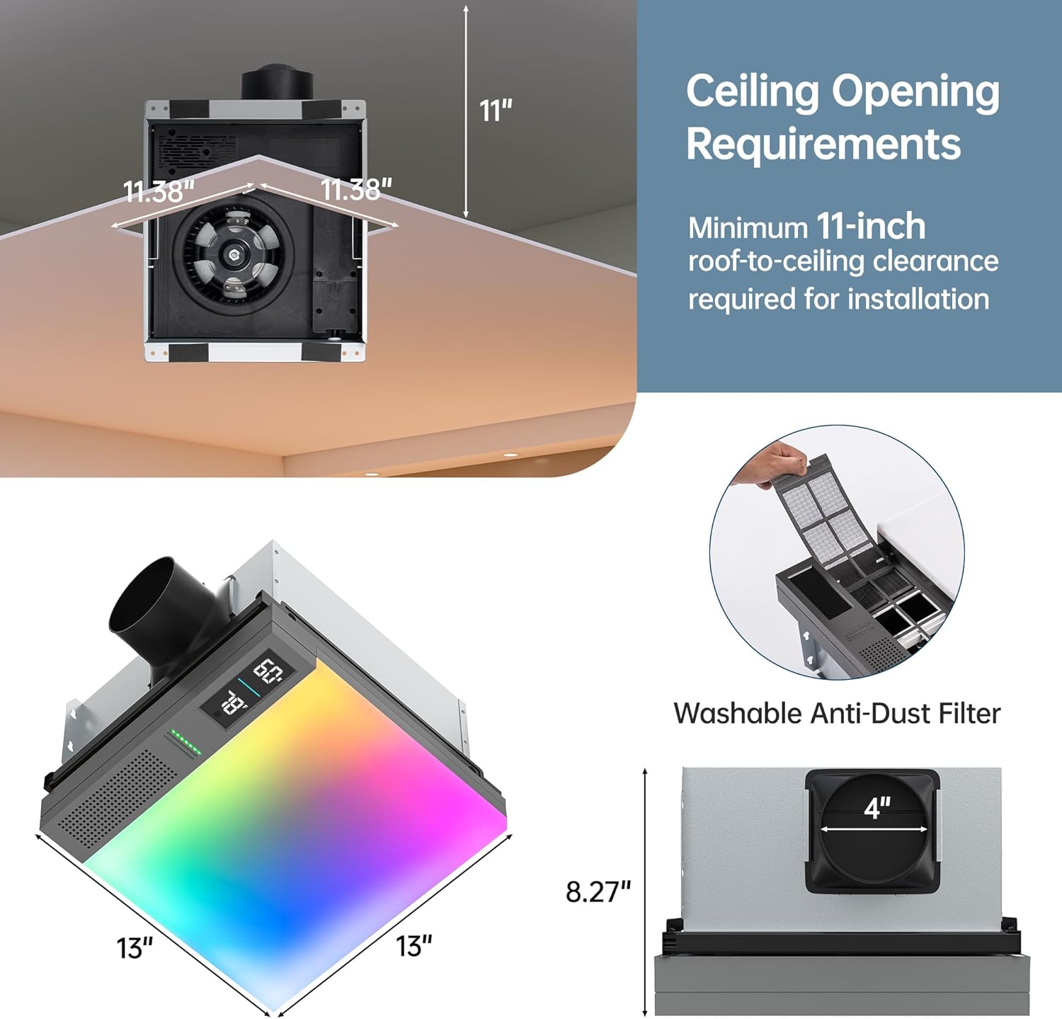 Smart Bathroom Exhaust Fan with Bluetooth Speaker and Light & Humidity Sensor, Powerful 230CFM Exhaust Fan with Alexa/App/Remote Control, Auto-On Humidity & Odor Sensor, 2.0 Sone (Grey)