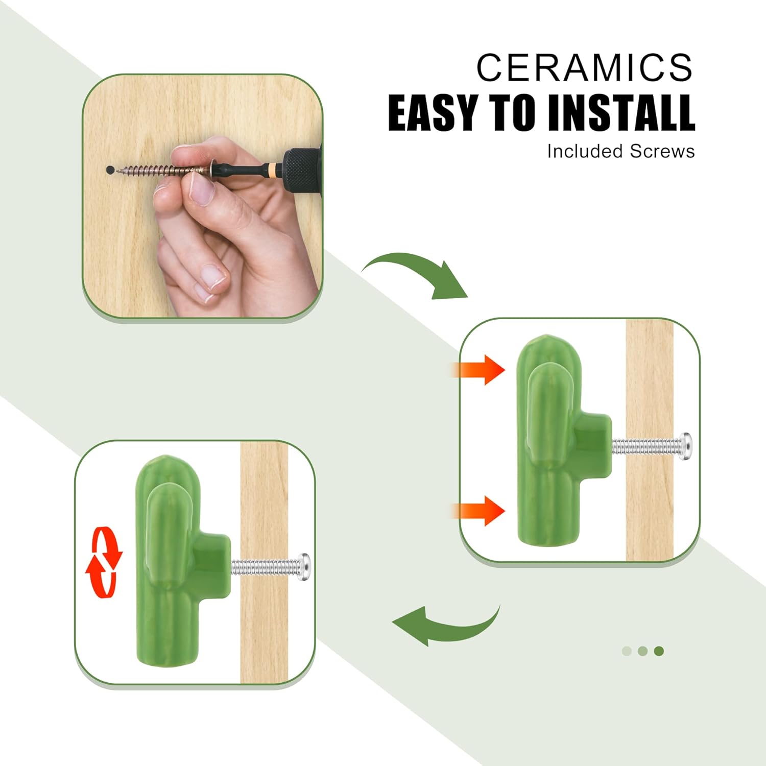 Ceramic Cabinet Green Drawer Knobs, Cactus Shaped Dresser Cute Kitchen Cabinet Pull Handles, 4 Pcs Small Vanity Knobs Hardware Wardrobe Handles Decorative Closet Cupboard Pulls