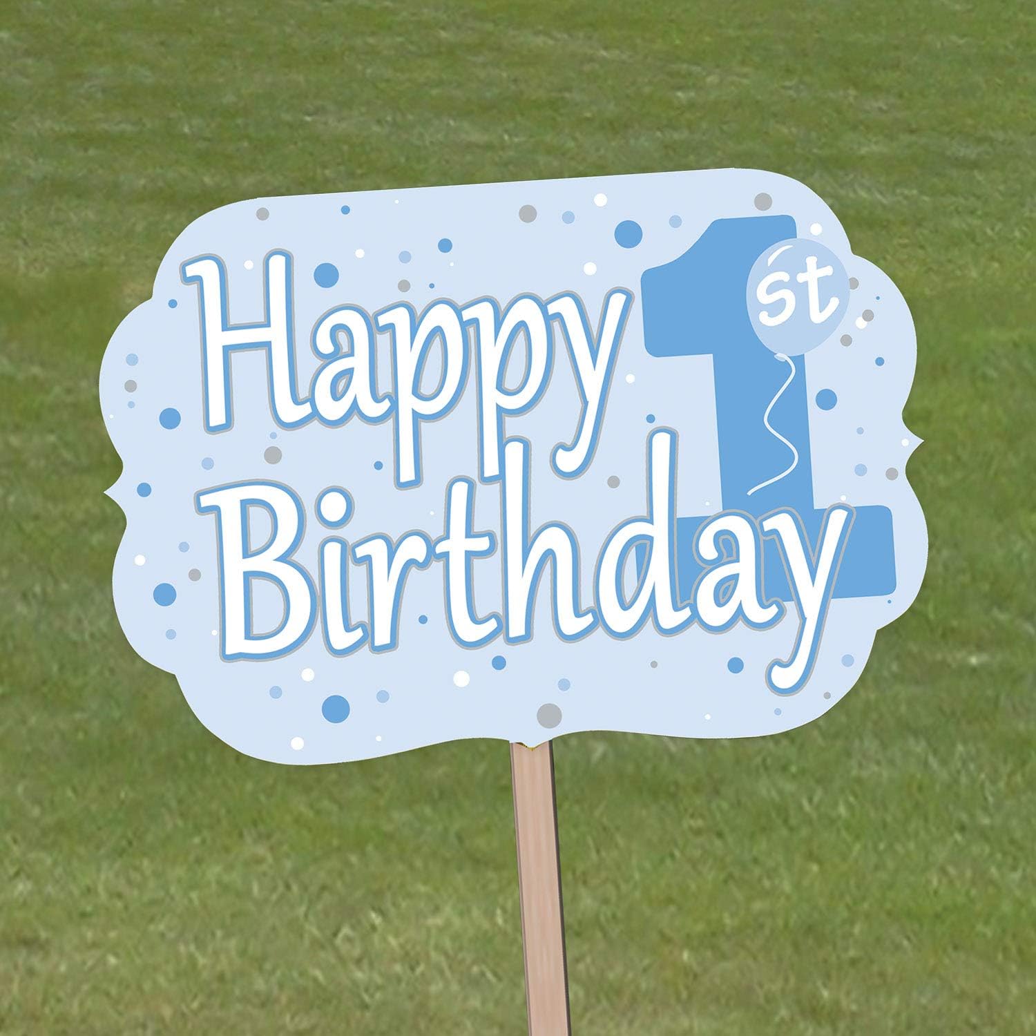 Beistle 3 Piece Happy 1st Birthday Yard Signs With Wooden Stakes - Durable Cardstock - Outdoor Lawn Party Decorations and Supplies