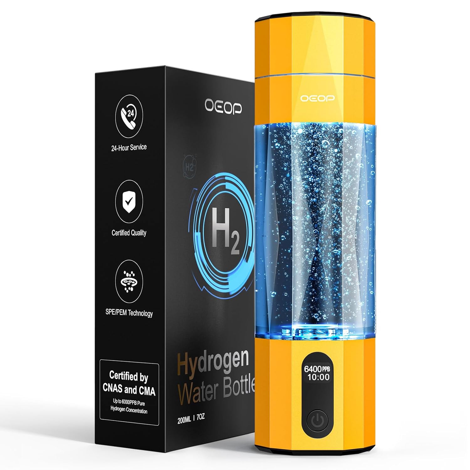 Upgrade Hydrogen Water Bottle, Up to 6400PPB Hydrogen Water Generator -SPE PEM Tech, 7 OZ Food-Grade PC Hydro Water Machine, Health Care