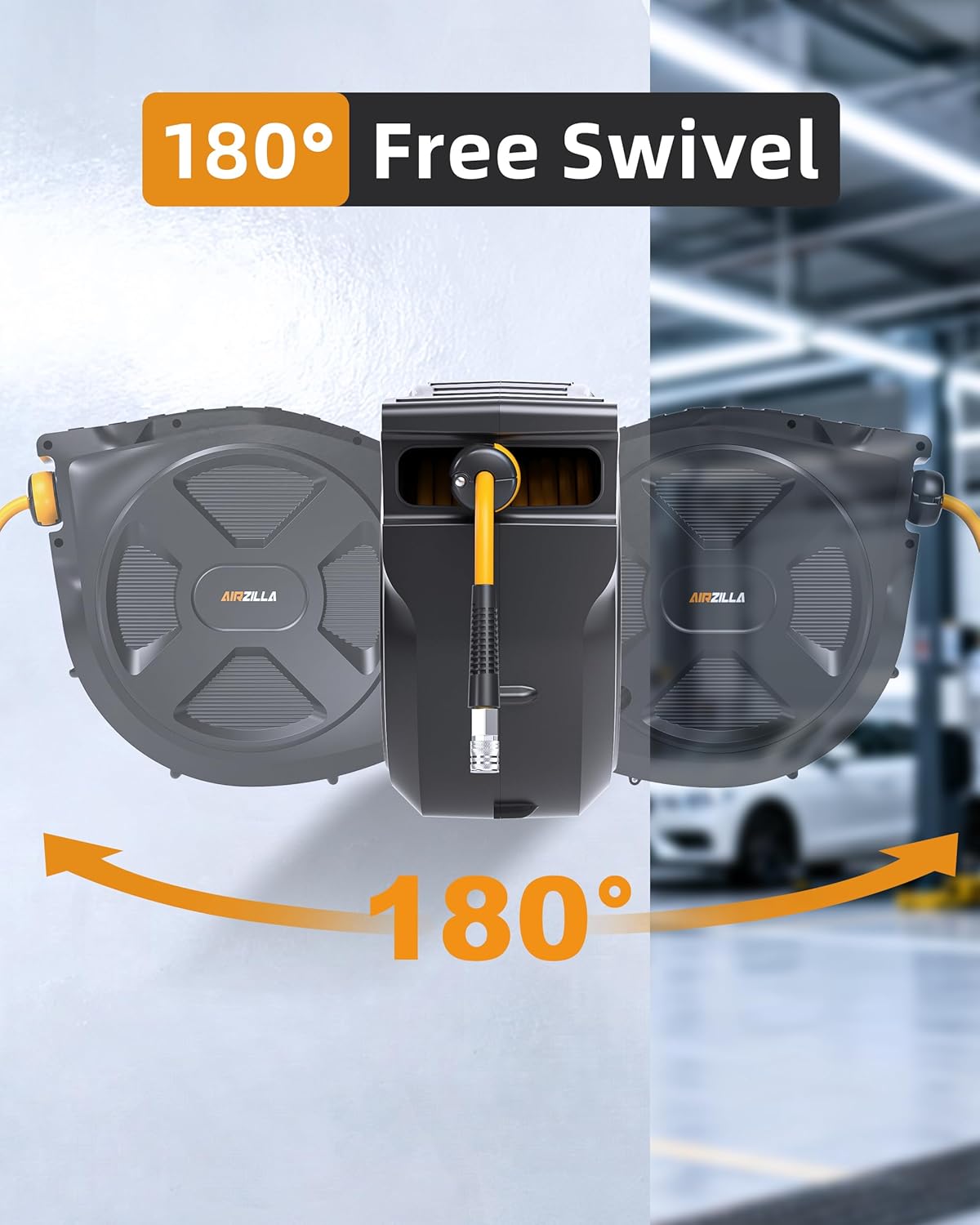 Retractable Air Hose Reel, 3/8" x 80Ft Flex Hybrid Air Hose Max 300PSI Kink-resistant Air Compressor Hose Reel Auto Rewind with 6Ft Lead in, Quick Connect, 180° Swivel Mounting Kit. - Image 6