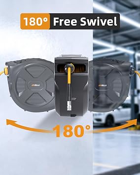 Retractable Air Hose Reel, 3/8 x 100Ft Flex Hybrid Air Hose Max 300PSI Kink-resistant Air Compressor Hose Reel Auto Rewind with 6Ft Lead in, Quick Connect, 180 Swivel Mounting Kit.
