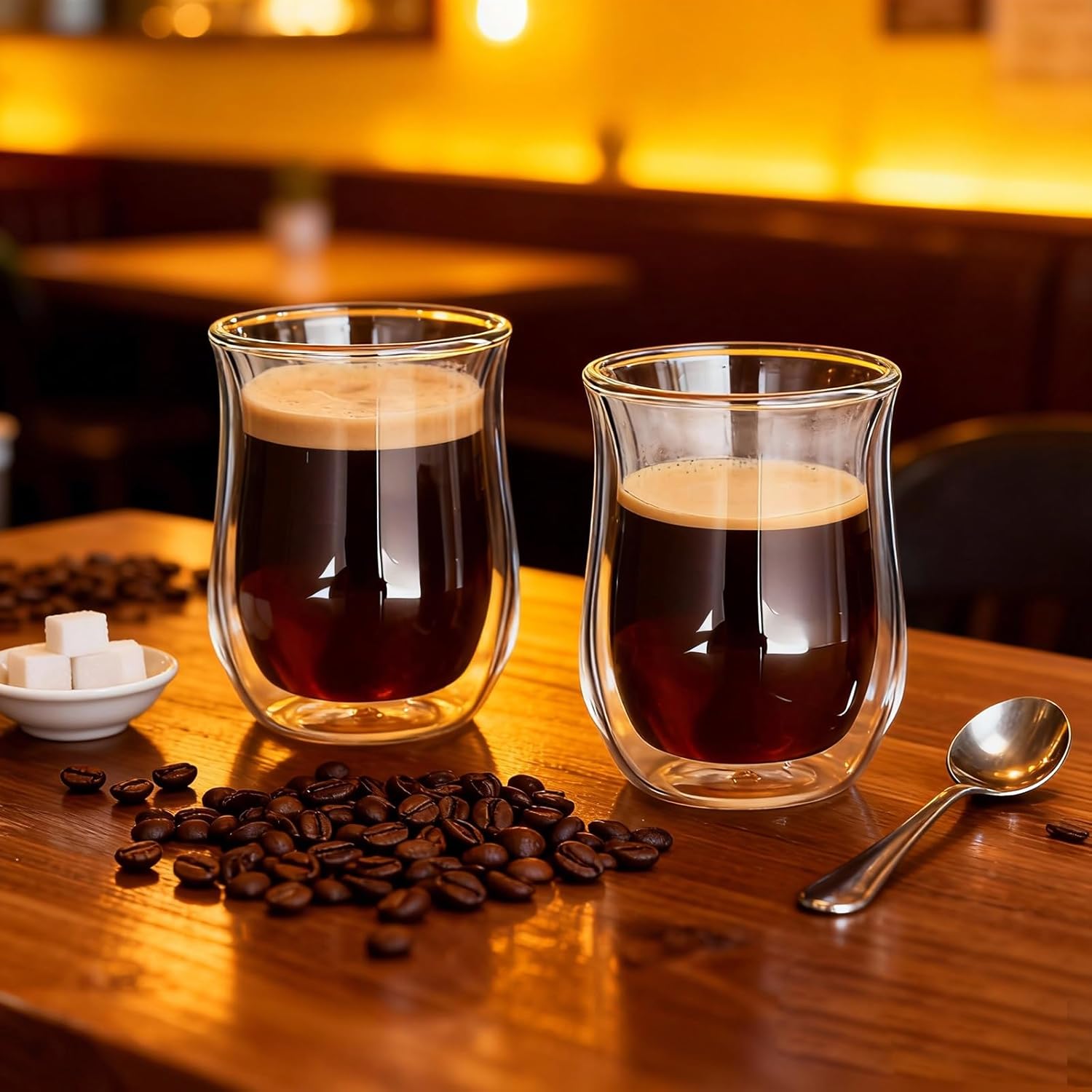 Easyworkz Double Walled Glass Coffee Mugs,Set of 2 (8.5 fl oz / 250ml) - Clear Borosilicate Glass Cups for Coffee, Tea, Whiskey, Cocktails & All Beverages