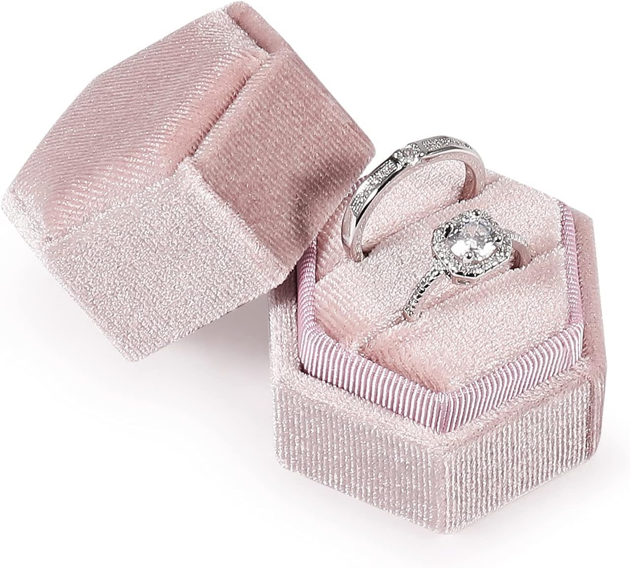 Caja de Anillo geométrica Hexagonal, Soporte de Anillo de Doble Ranura de Terciopelo, Caja de joyería, Cajas de Anillos de Compromiso, Estuche de joyería