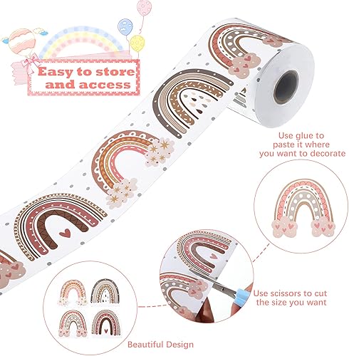 Miniatura 3 de Zonon Bordes de tablón de anuncios de arcoíris de 65 pies, 1 rollo de tablón de anuncios bohemio, bordes rectos para decoración de la escuela, aula,