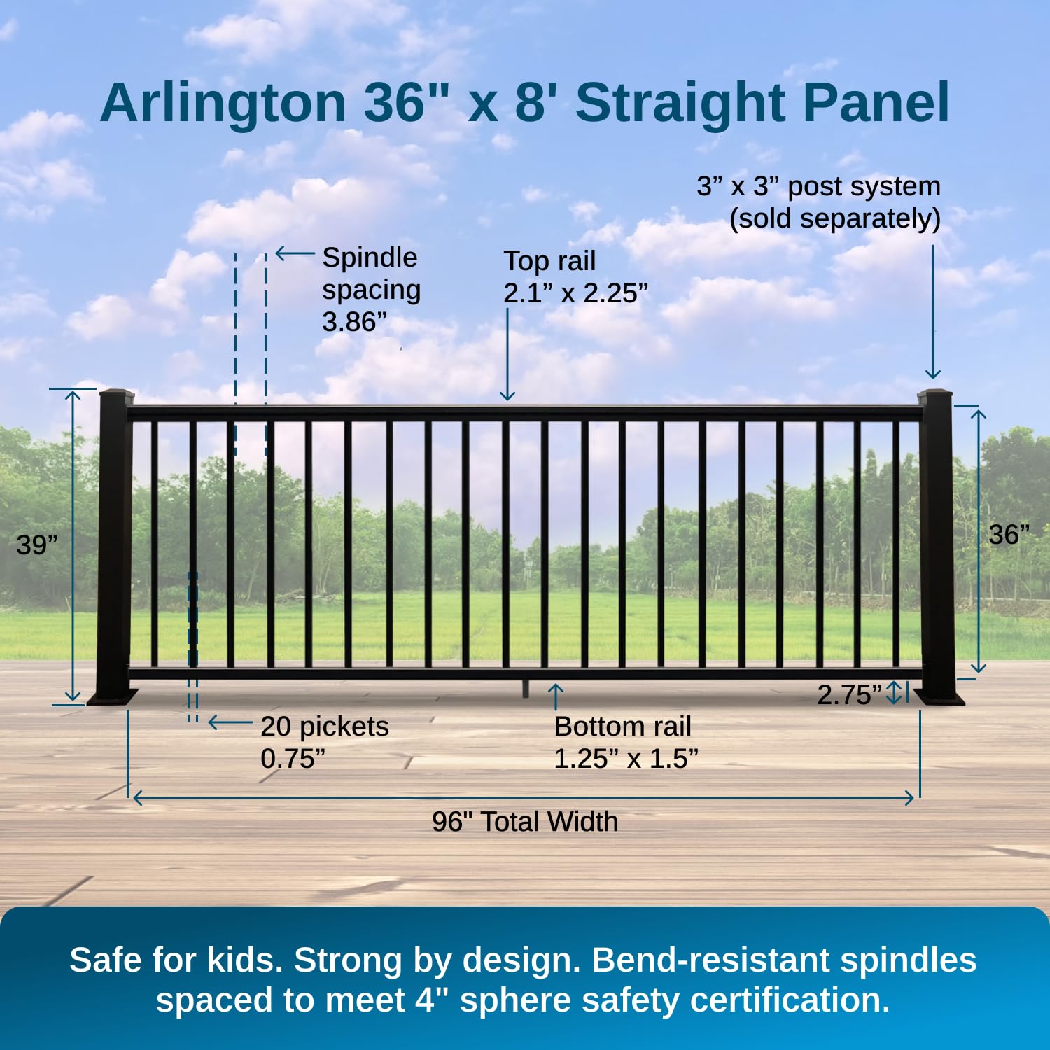 Weatherables Arlington Railing Kit – Aluminum Indoor & Outdoor Railing Kit for Decks, Porches & Balconies, Made with Durable & Low-Maintenance Black Textured Powder-Coat Finish (36 in. H x 8 ft. W)