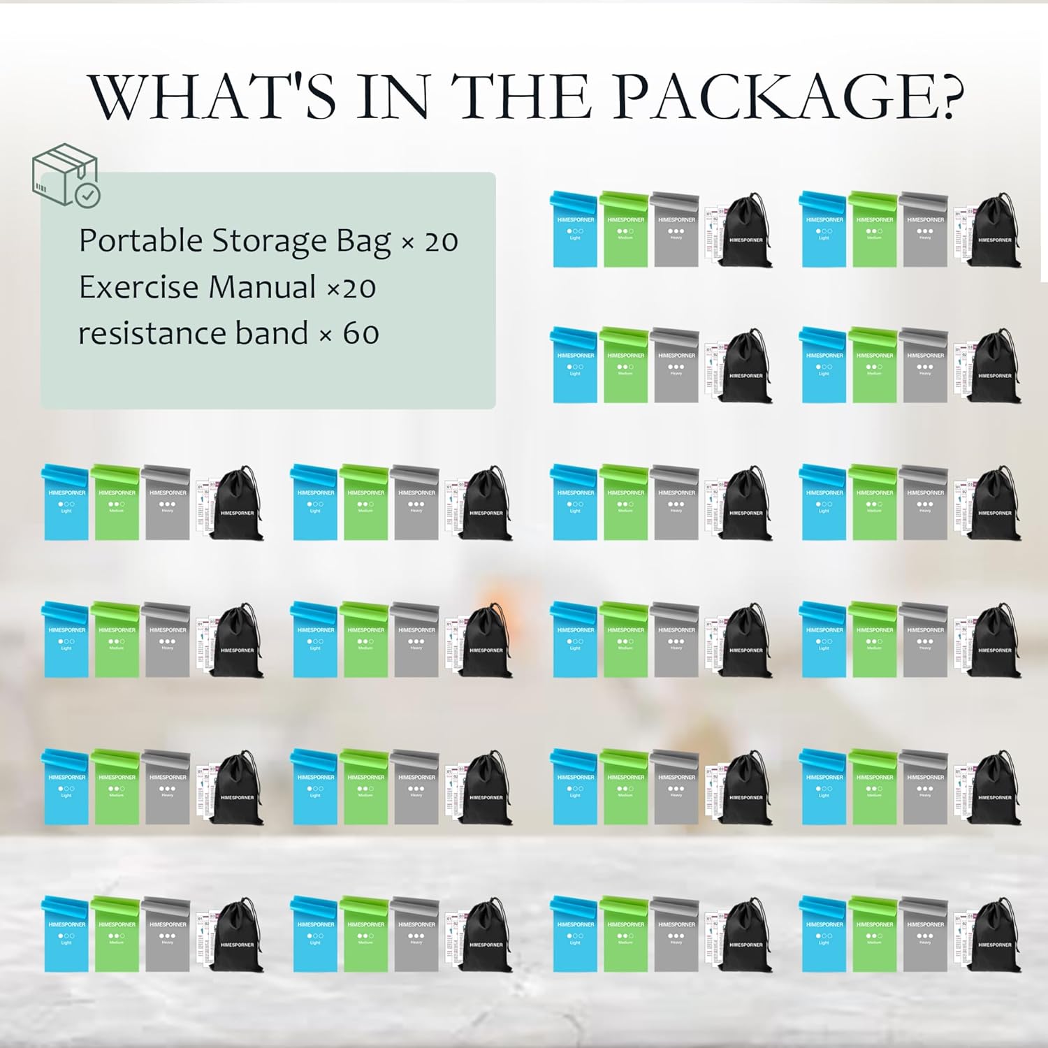 60 Pcs Professional Bulk Resistance Bands, Latex-Free Stretch Bands for Gym Members Training Team, 3 Pieces Each Set, Exercise Bands for Physical Therapy, Yoga, Pilates