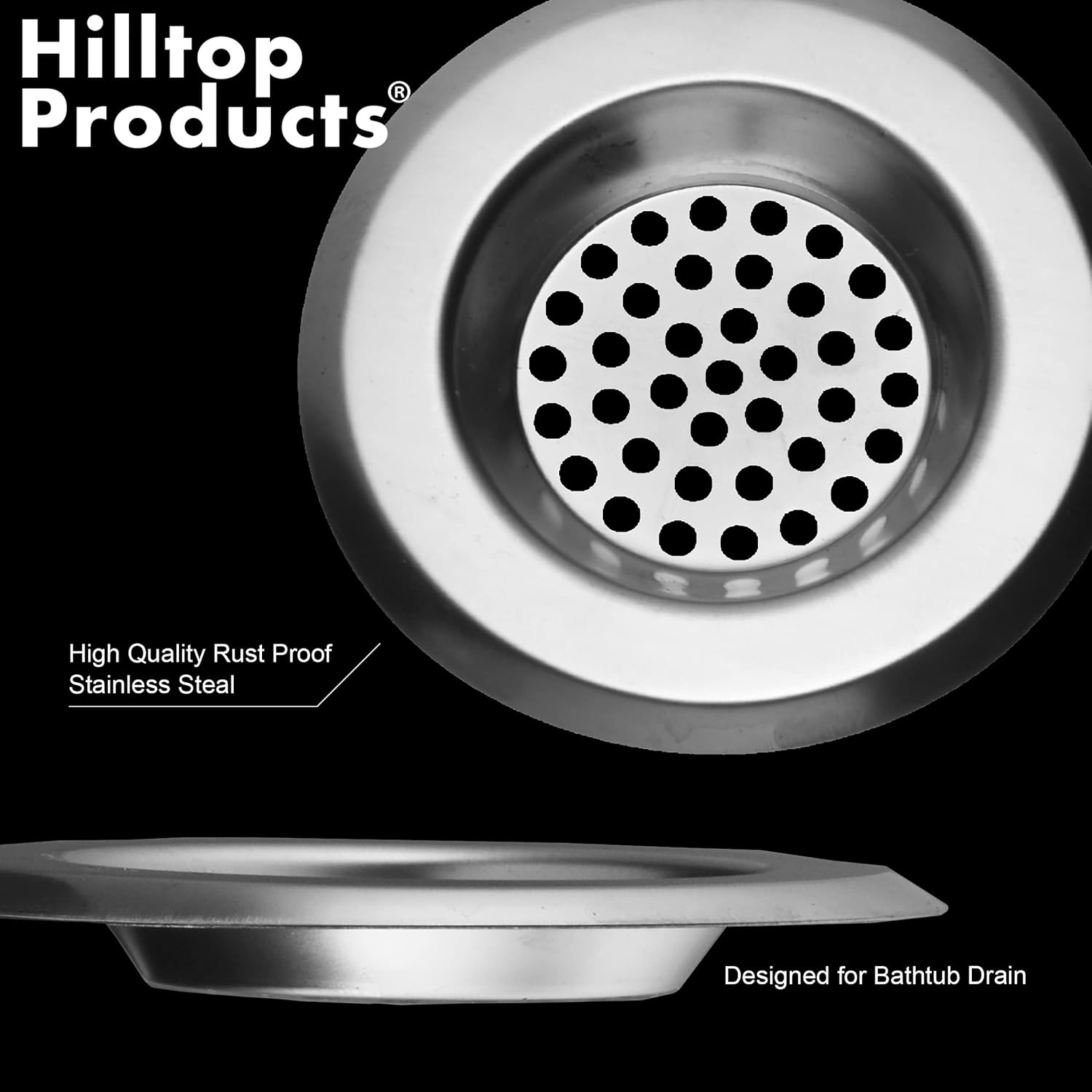 3 Pack - 3" Top / 1-7/8" Basket - Tub Drain Strainer Hair Catcher Drain Protector Hair Stopper for Standard Bathtub - Simple Design Easy Clean