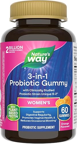 Nature's Way Gomitas probióticas 3 en 1 para mujer, reducen la hinchazón ocasional*, apoyan la salud digestiva y vaginal*, cepa probiótica