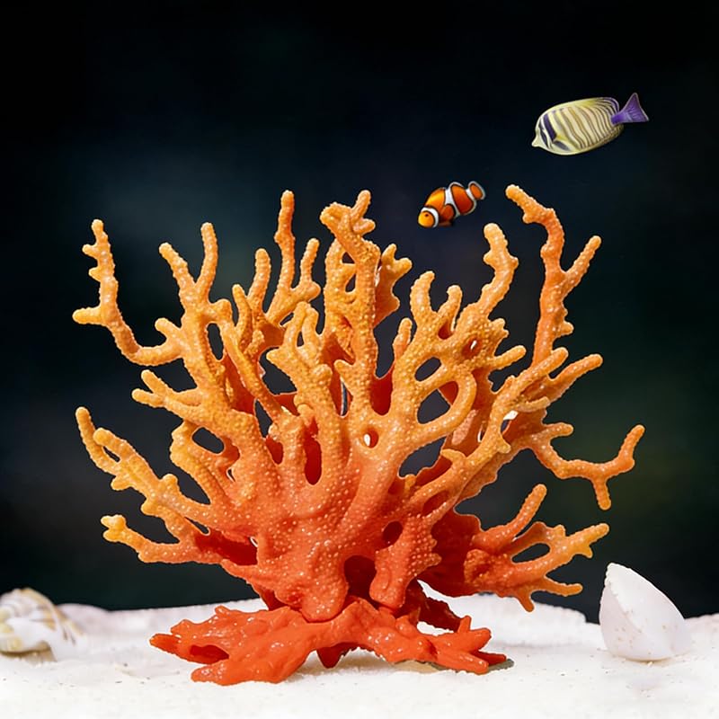 Enfeite de coral artificial para aquário em PVC Aiqriwv Orange&Yellow – 14,99 x 13 x 5,51 cm
