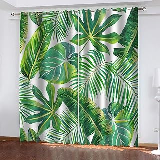 FYOIUI Tenda Oscurante Termica Isolante 2 Pezzi Motivo Di Stampa Foglia Verde Tropicale 100% Poliestere Tenda Stampato In 3D Tende Con Occhielli Per Finestre Soggiorno Moderne Camera Da Letto 300X270C