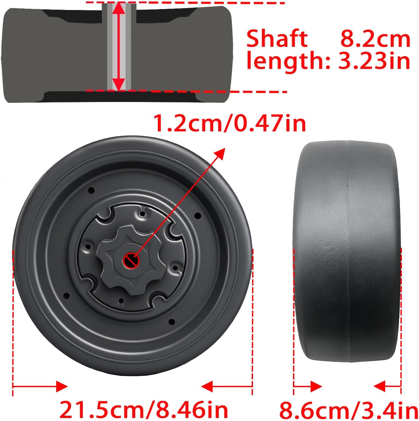 2 Pack 21CM/8.5'' PU Solid EVA Foam Tire for Power Wheels Go Kart Upgrade,1.2CM/0.47in Aperture Front/Rear Wheel for Car/SUV/UTV/ATV/Go Kart Replacement Parts,Free Coupler (8.5in Tires)