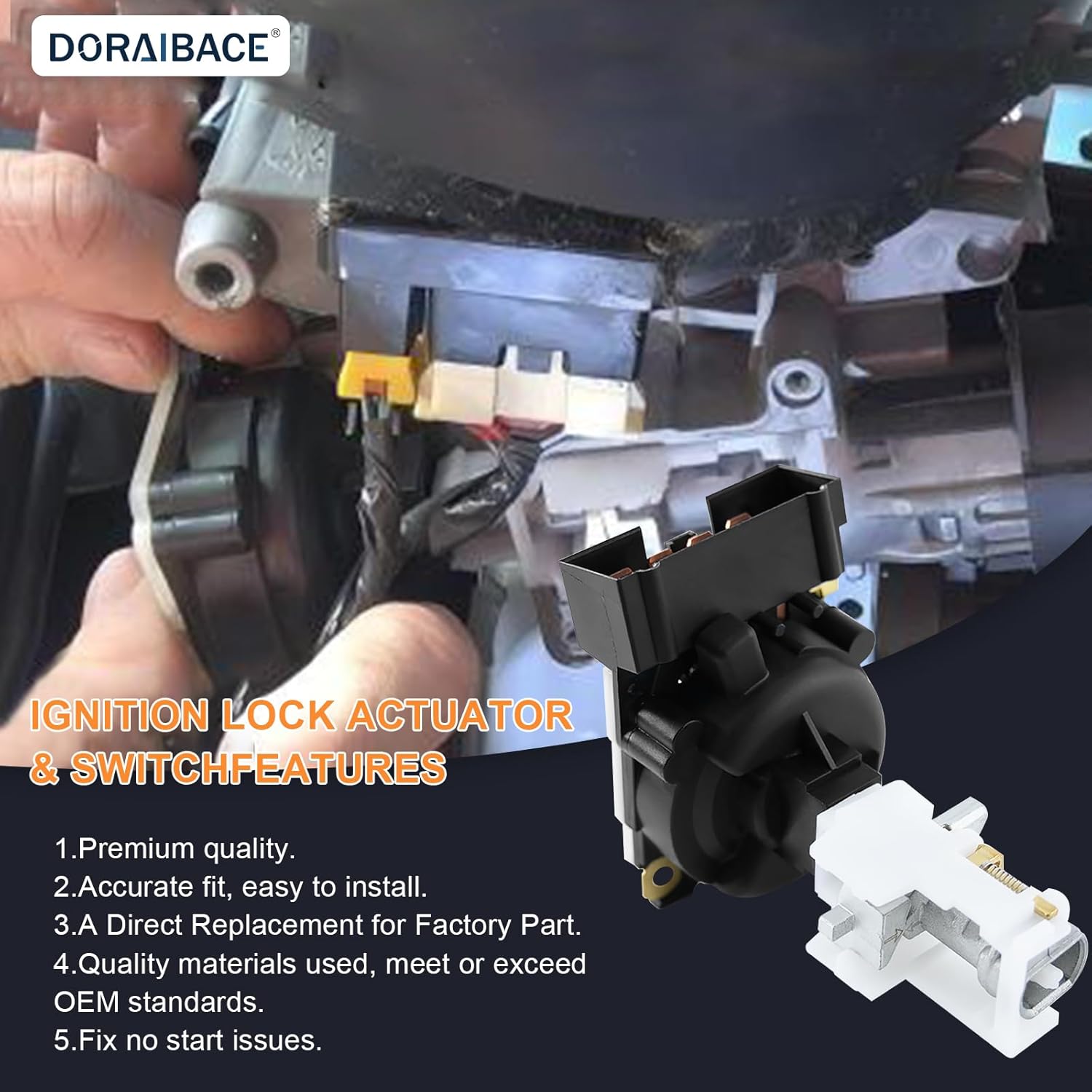 Ignition Starter Switch and Ignition Lock Actuator Compatible with 2002-2007 Jeep Liberty, for 2001-2006 Wrangler, for 2001-2005 Chrysler PT Cruiser, for 2001-2005 Dodge NEON Replace# ISA320