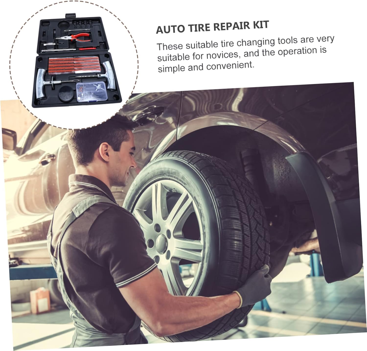 67Pcs Tire Repair Kit for Cars Trucks and Motorcycles Compact Auto Tire Repair Tool Durable for Roadside Tire Repairs and Easy Tire