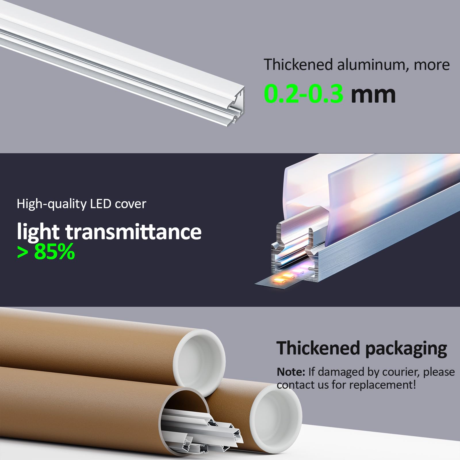 10 profili in vetro a LED in alluminio, 2 m (20 m), per strisce LED da 5 mm, profilo a LED, con profilo trasparente, 2000 x 10,9 x 11,2 mm