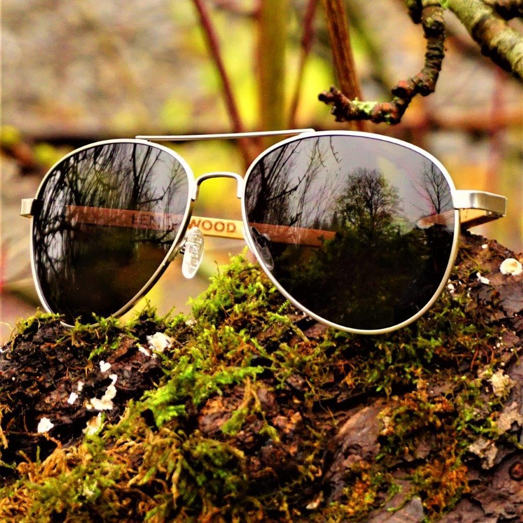 LEMONWOOD Holz Pilotenbrille Sonnenbrille Pilot Holzbrille aus Buchenholz polarisierende Gläser Cat 3 UV400 Federscharnier Pilot-Beech incl. faltbarem Kork-Etui