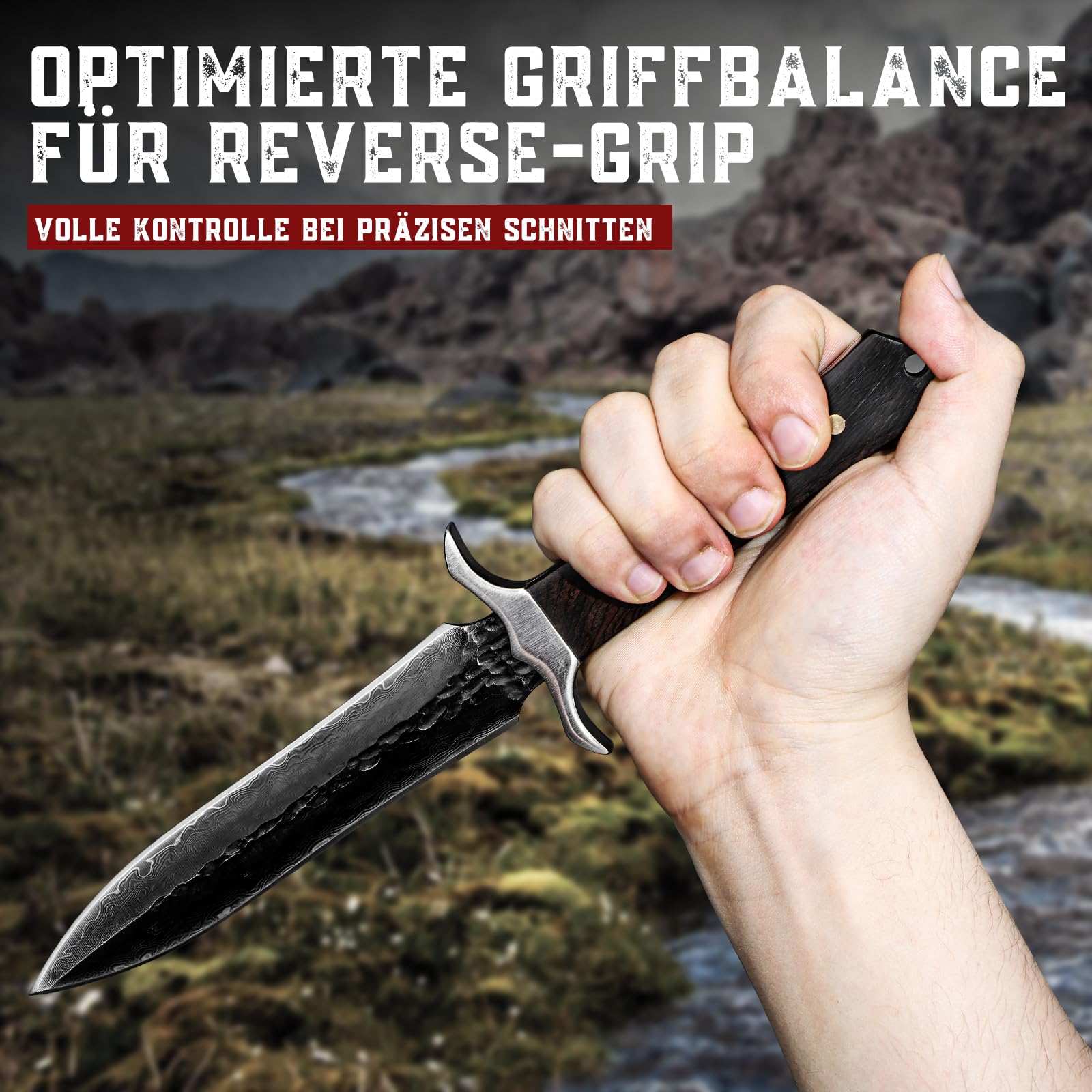 SMITH CHU Outdoor Messer Survival - Multifunktions Survival Messer Outdoor, Bushcraft Camping Messer mit Holzgriff, Die Ideales Geschenke für Männer