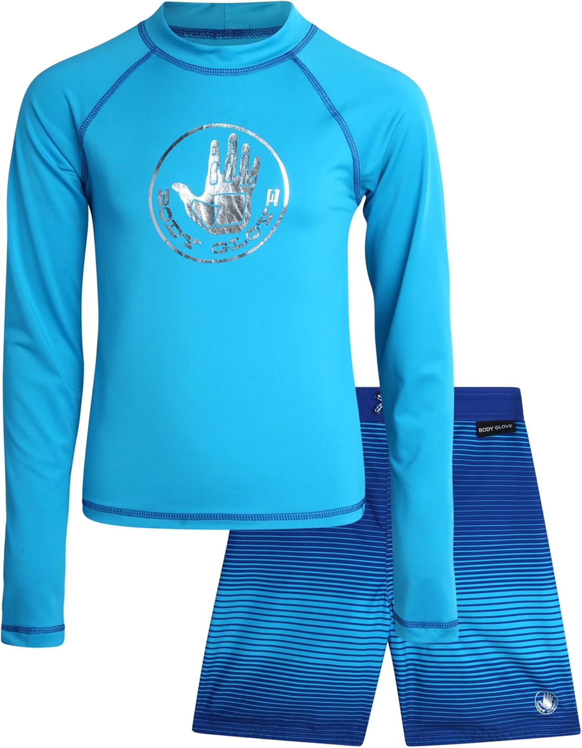 Body Glove Boys Swim Set - 2 Piece Boys Swim Trunks with Rash Guard UV Protection Swimsuit Kids Bathing Suits (Sizes 4-12)