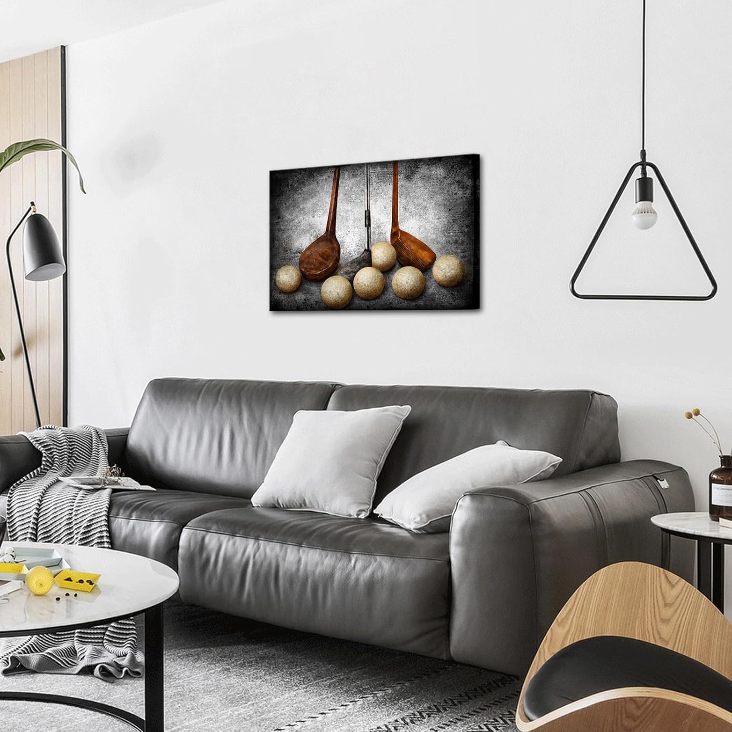 SkenoArt Golf Canvas Artwork Golf Sport Wall Art Black White Brown Painting Leisure Picture Print Vintage Artwork Home Bedroom Game Room Playroom Club Wall Decor Stretched and Framed - Image 2