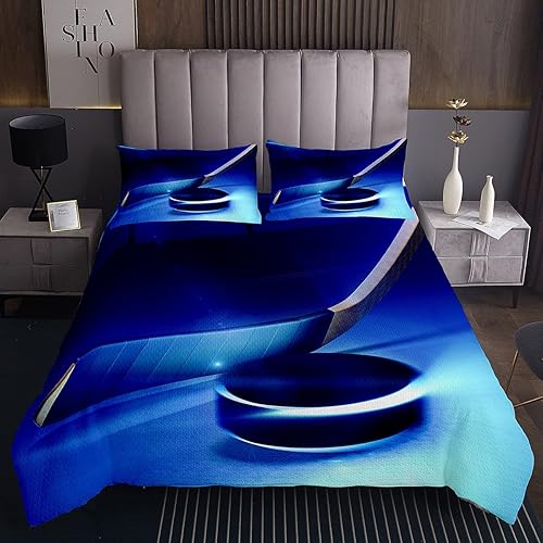 Feelyou Juego de ropa de cama de hockey sobre hielo para niños y niños, 1 colcha con 2 fundas de almohada, tamaño Queen