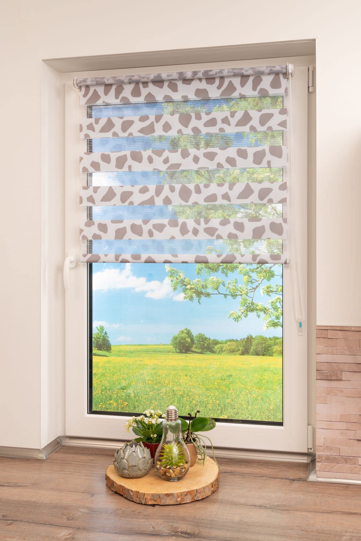 Khome K-Home Klemmfix Doppelrollo Madrid ohne Bohren Stein Taupe Bedruckt 40 x 150 cm (B x L) – Bild 5