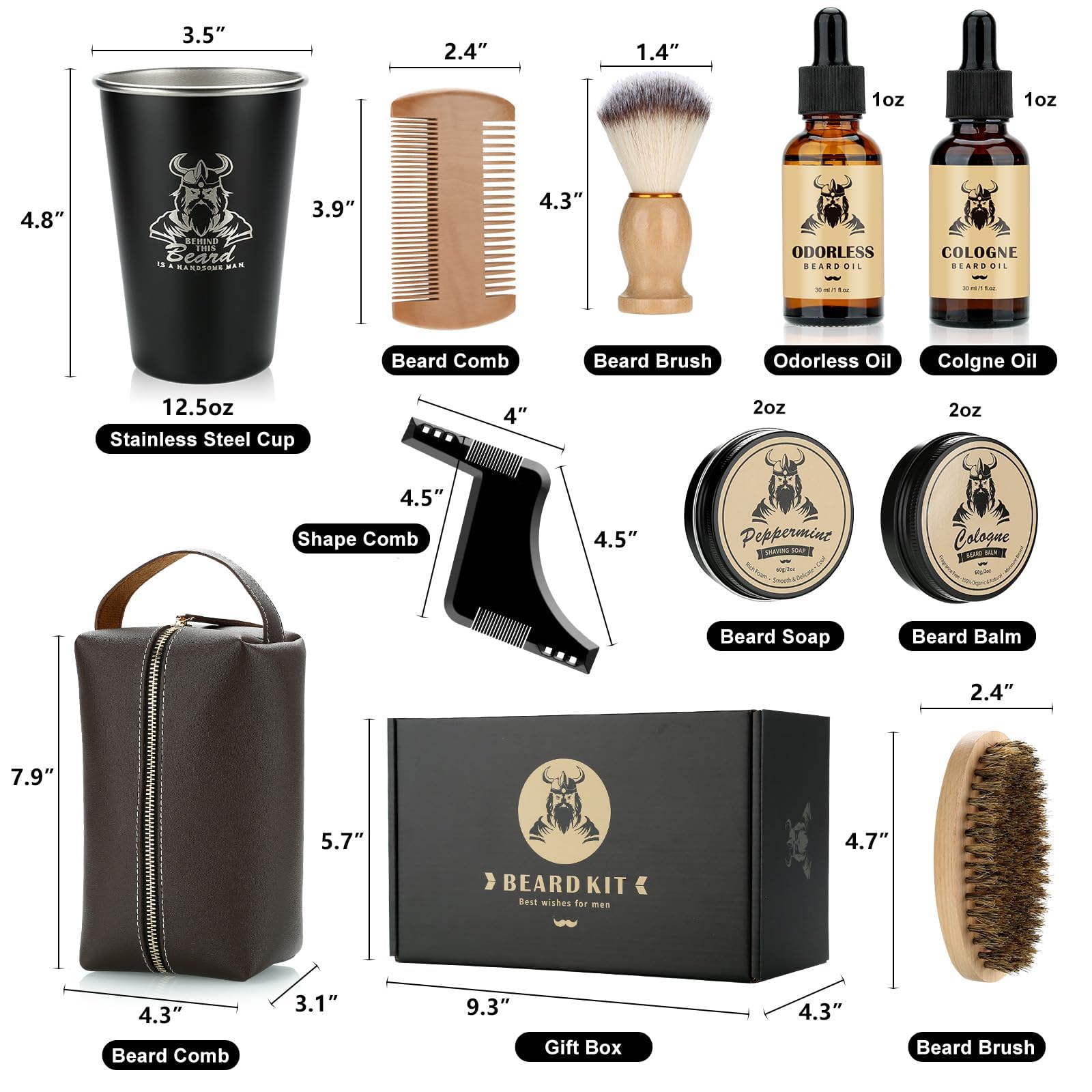EXREIZSTKit Barbe homme,coffret barbe homme2Huile de croissance de la barbe, baume, blaireau, peigne, savon de rasage,Tasse en acier inoxydable rangementconvient aux cadeaux d'anniversaire pour homme