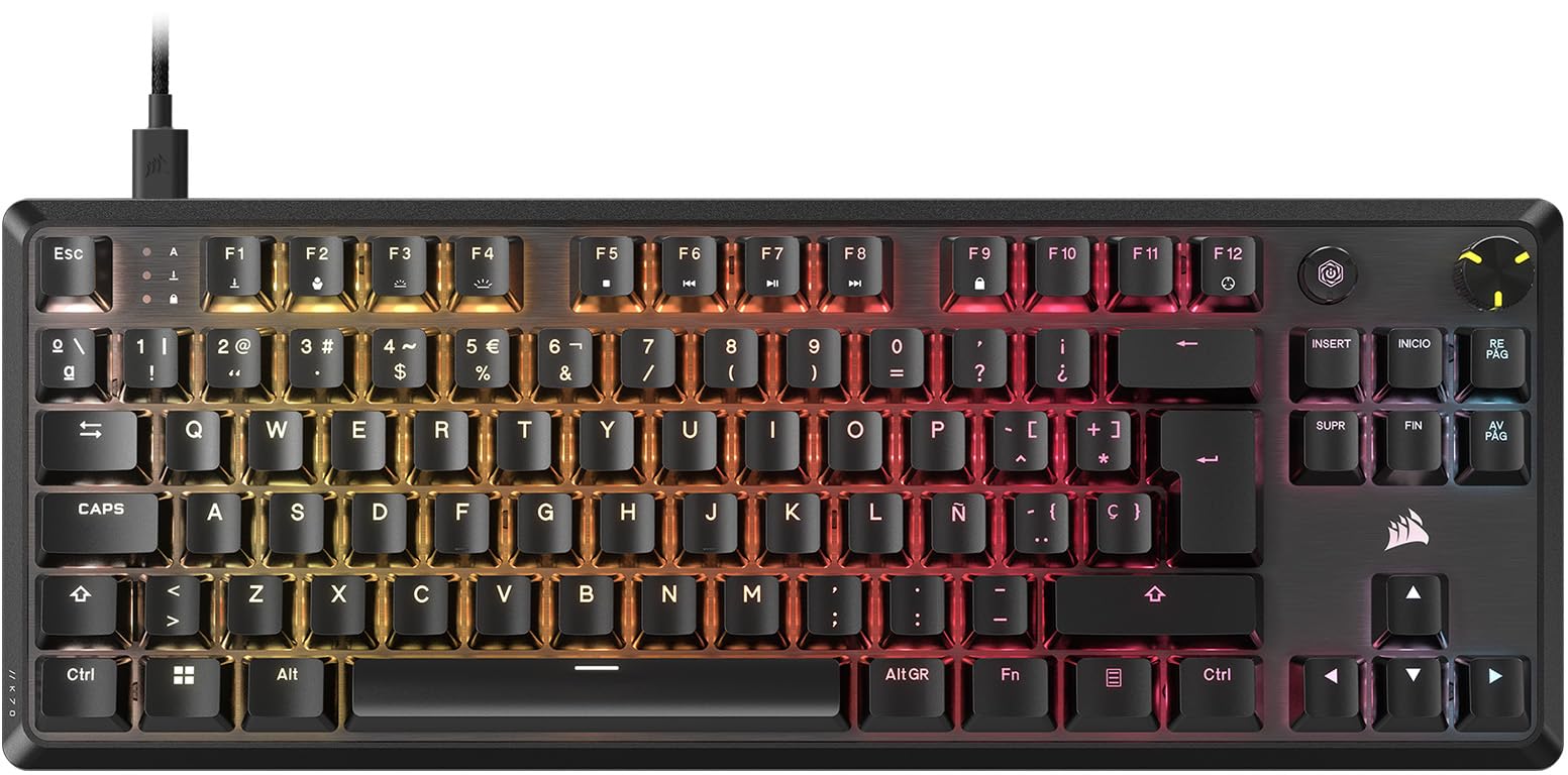 Corsair K70 Core TKL RGB Teclado Mecánico Tenkeyless para Juegos – Interruptores Lineales MLX Red v2 Prelubricados – Amortiguación Acústica de Doble Capa – Tapas de ABS – QWERTY ES – Negro ClimeCo Certified