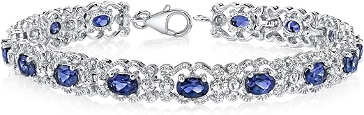 Created Sapphire Bracelet Sterling Silver 8.50 Carats Vintage Design