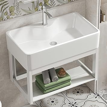 Bathroom vanity,wall mounted bathroom sink,white bathroom vanity,White wall mounted ceramic bathroom sink washbasin with stand, faucet, suitable for bathroom, toilet, hotel Material 60.5 * 37.5cm