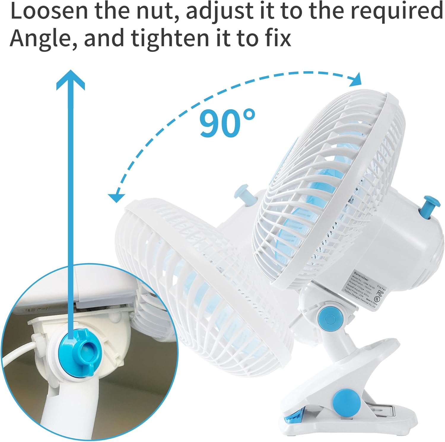 Oscillating Clip on Fan 9-Inch With Remote control, Portable Desk Fan Adjustable Tilt, w/Sturdy Clamp,3 Speed, 3 Timer, Shaking Fan for Home Office Dorm Table Bedroom Kitchen with 5FT Cord