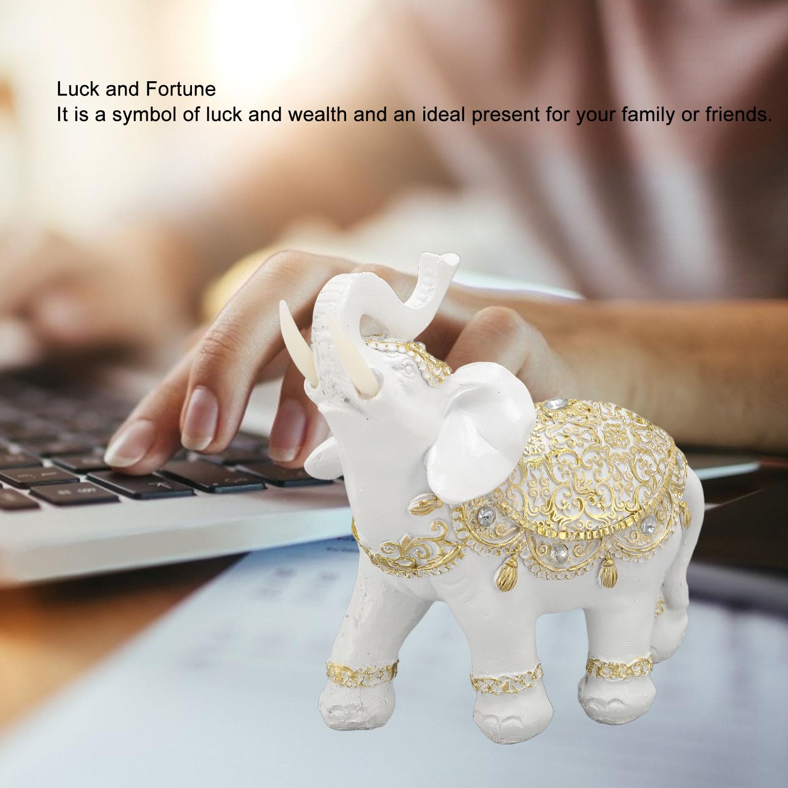 Amazon.co.jp: 白い樹脂製 象の像 幸運の象の彫刻 精巧デザイン 玄関