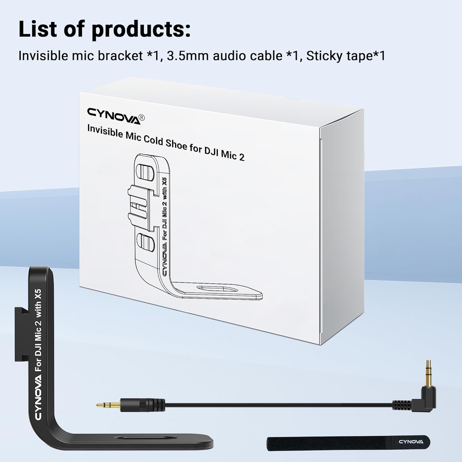 CYNOVA Insta 360 X5 Cold Shoe Mount, Invisible Mic Bracket for Insta360 X5 Accessories, Designed Specifically for DJI Mic 2(with 3.5mm Audio Cable and Fixed Velcro) - Image 8