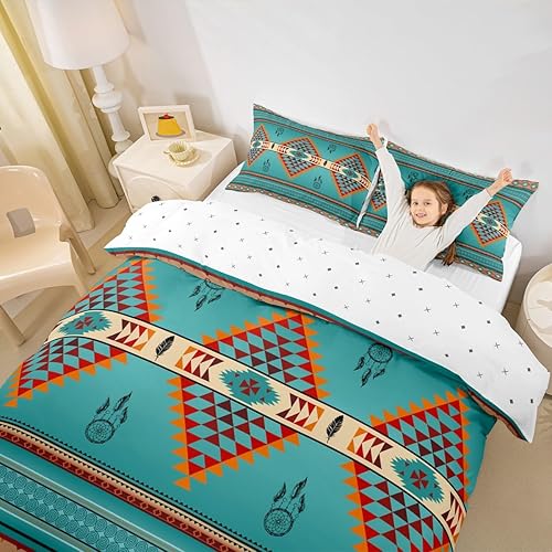 Miniatura 4 de Juego de ropa de cama occidental, tamaño Queen, funda de edredón azteca nativa del suroeste para mujeres y hombres, funda de edredón exótica de