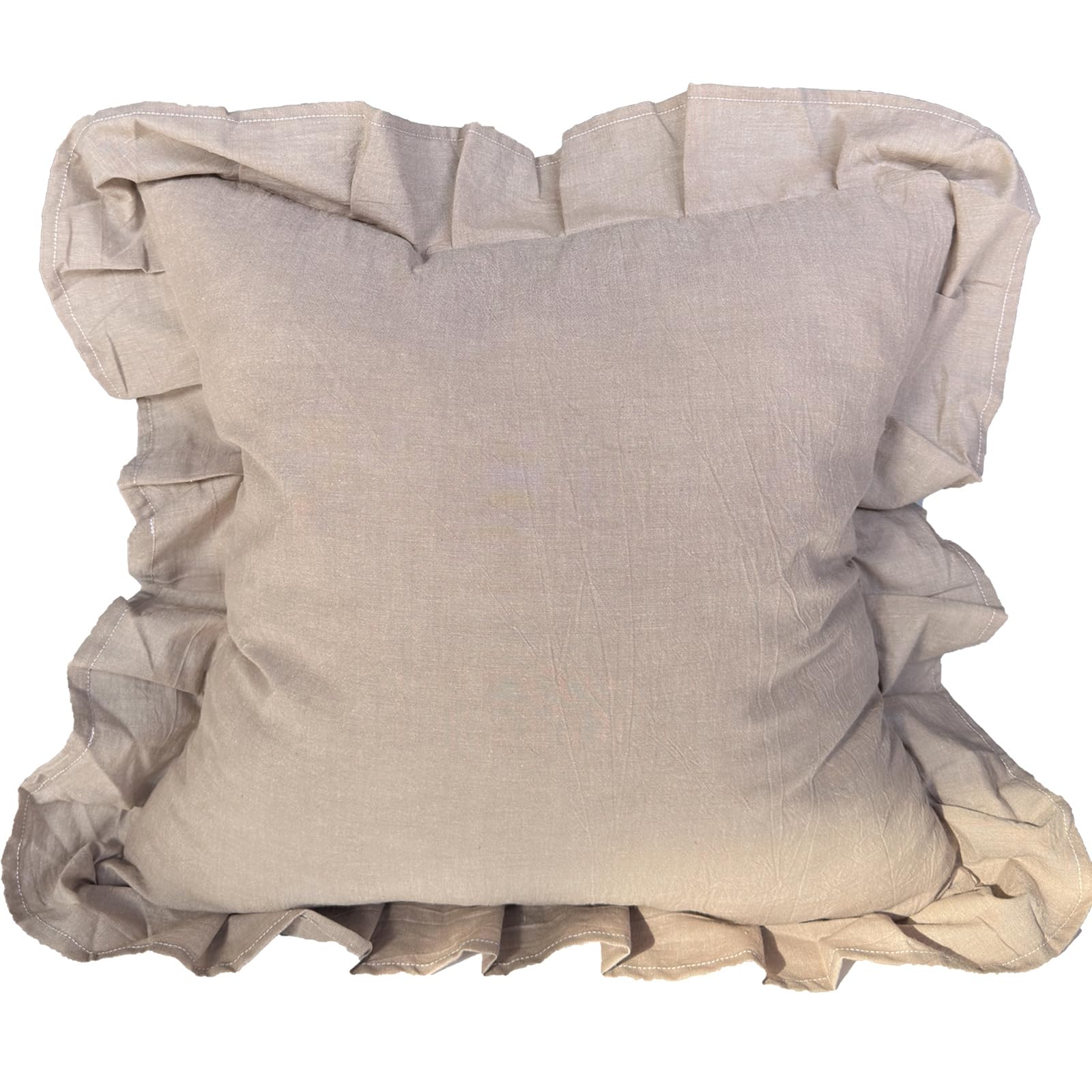 Beige Color 18 Inch Cotton Ruffled Throw Pillow Covers for Couch and Bed, 18x18 Inch Set of 2 Home Decor Pillow Covers